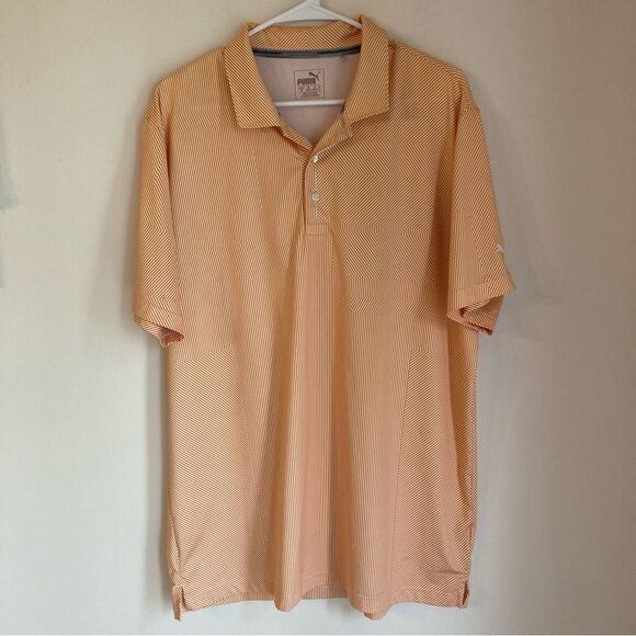 Puma Men’s golf polo striped orange and white dry cell technology size large GUC - Picture 1 of 8